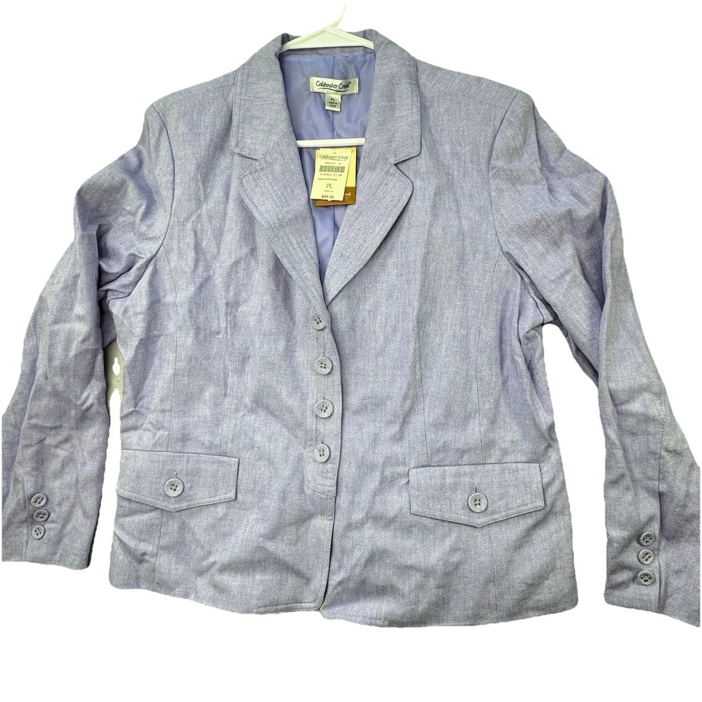 Coldwater Creek Blazer Jacket Women Size PL Blue Linen Blend NWT Coastal Chic